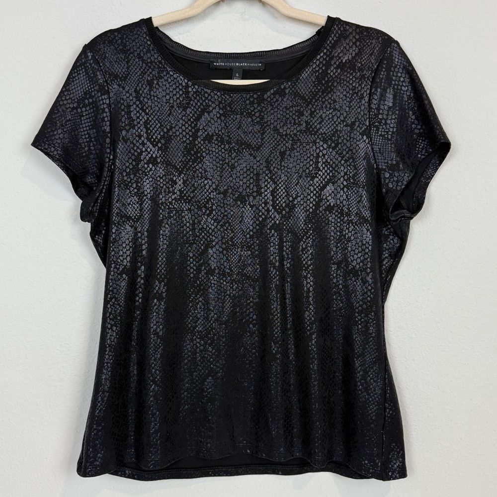 White House Black Market Black Snakeskin Print Pima Cotton Top L